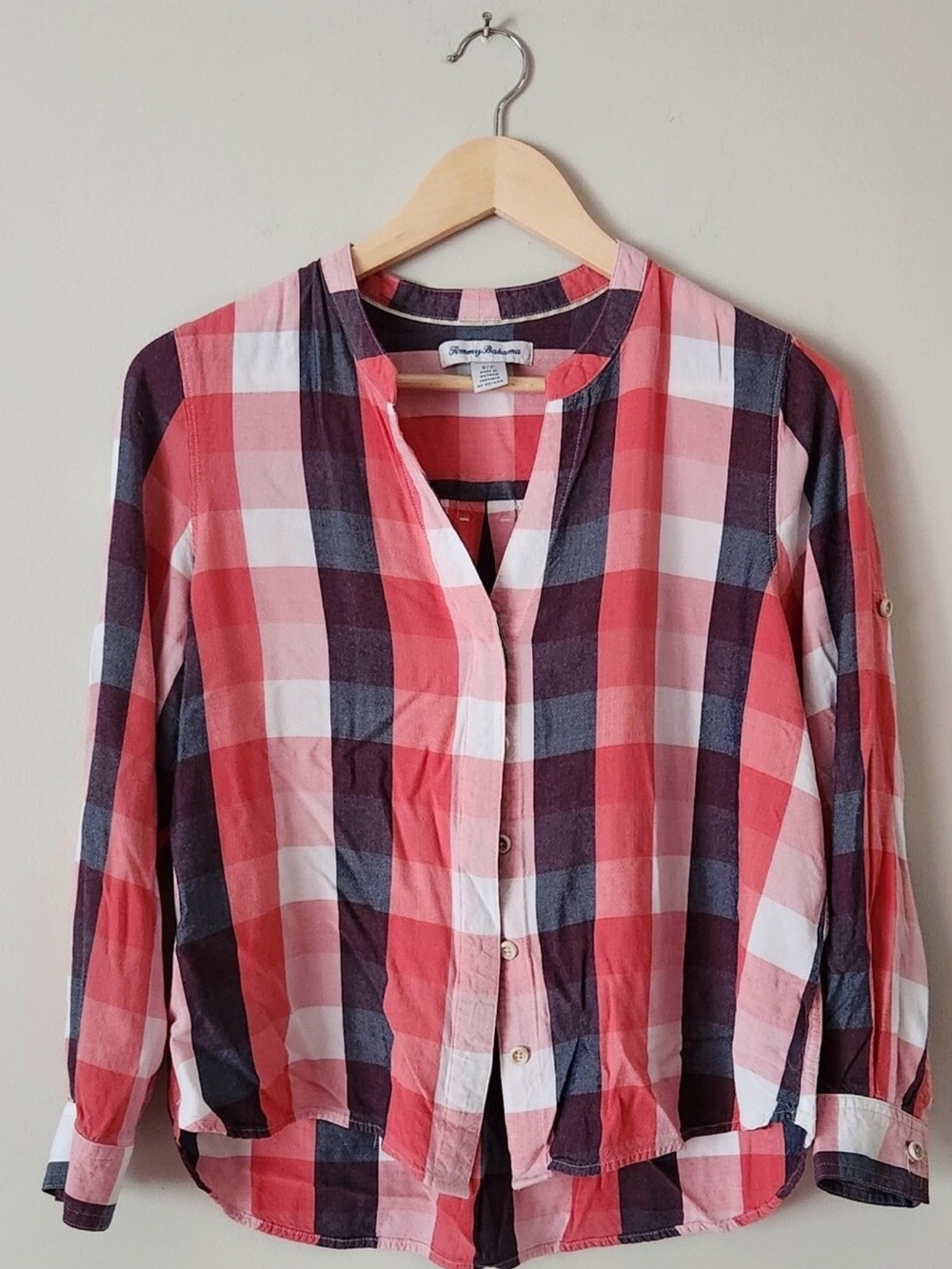 Tommy Bahama Coral and White Check Button-Front Women's Shirt